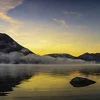 Buy canvas prints of Misty Ullswater Sunrise by David Lewins (LRPS)