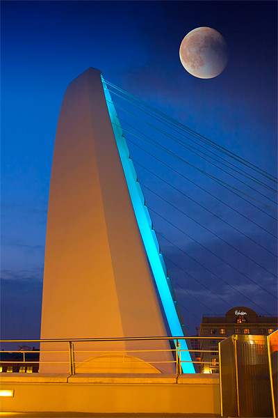 Millennium Bridge with Moon, Gateshead Picture Board by David Lewins (LRPS)