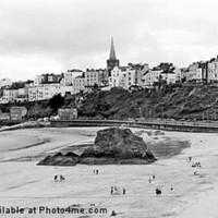 Buy canvas prints of A Panoramic View of Tenby Harbour by paulette hurley
