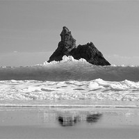 Buy canvas prints of Superior Church Rock.Pembrokeshire.B+W by paulette hurley