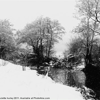 Buy canvas prints of Snow.Rhymney Valley River.Wales. by paulette hurley