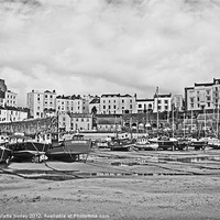 Buy canvas prints of Tenby Harbour. Fishing Boats. B+W. by paulette hurley