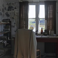 Buy canvas prints of  Dylan Thomas. Inside The Writing Shed. Laugharne. by paulette hurley