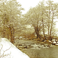 Buy canvas prints of Snow Stream Falls.Rhymney River. by paulette hurley
