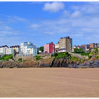 Buy canvas prints of Tenby South Beach Hotels. by paulette hurley