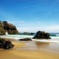 Buy canvas prints of Lydstep Cavern Beach.Tenby. by paulette hurley