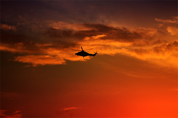 Helicopter At Sunset Picture Board by Ian Jeffrey
