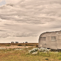 Buy canvas prints of Airstream Caravan at Dungeness by Dawn Cox