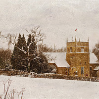 Buy canvas prints of snow falling on chiddingstone causeway church by Dawn Cox
