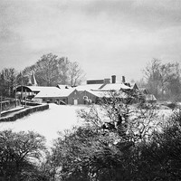 Buy canvas prints of Farmhouse Winter scene by Dawn Cox