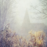 Buy canvas prints of Oast in the mist by Dawn Cox