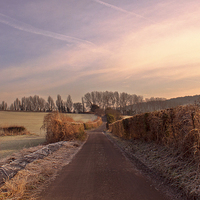 Buy canvas prints of  Cold Country lane by Dawn Cox