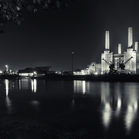 Buy canvas prints of Battersea Power Station at night (mono) by Izzy Standbridge