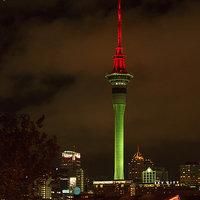 Buy canvas prints of Auckland Post Office Tower in Christmas colours by Izzy Standbridge