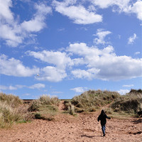 Buy canvas prints of Dawlish Warren Dunes and child by K. Appleseed.