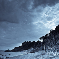 Buy canvas prints of Meadfoot Beach, Torquay, Devon, b&w by K. Appleseed.