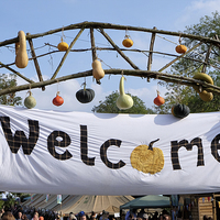 Buy canvas prints of  Pumpkin and squash Welcome sign. by Tony Bates