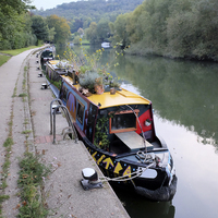 Buy canvas prints of  Thames narrow boat at Goring. by Tony Bates