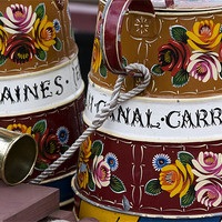 Buy canvas prints of Painted canal narrow boat water containers. by Tony Bates