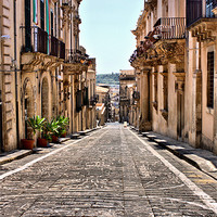 Buy canvas prints of street of flowers, Noto by Lucy Antony