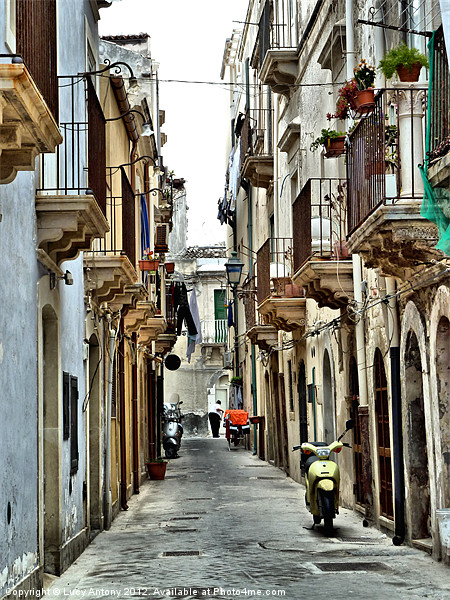 moped alley, Sicily Picture Board by Lucy Antony
