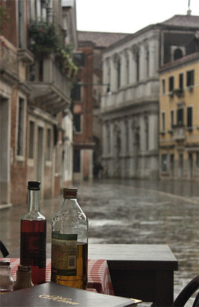 Venice Cafe in the Rain Picture Board by Lucy Antony