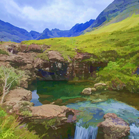 Buy canvas prints of Fairy Pools of Skye Watercolour by Chris Thaxter