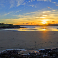 Buy canvas prints of Majestic Sunset over the Iconic Polzeath Beach by Chris Thaxter