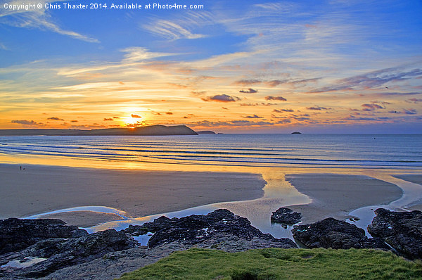 Polzeath Cornwall Sunset Picture Board by Chris Thaxter