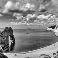 Buy canvas prints of  Durdle Door Black and White by Chris Thaxter