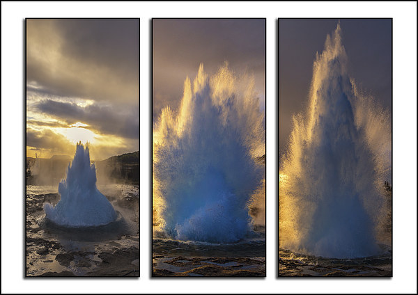  Geysir Triptych Iceland Picture Board by Chris Thaxter