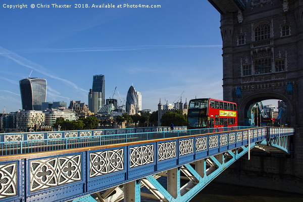 Iconic London Scene Tower Bridge and Red Bus Picture Board by Chris Thaxter