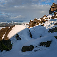 Buy canvas prints of Stanage Edge Snowy Millstones by James Grant