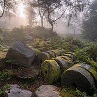 Buy canvas prints of Bolehill Millstones in the Mist  by James Grant