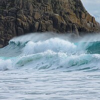 Buy canvas prints of Waves at Porthcurno  by kelly Draper
