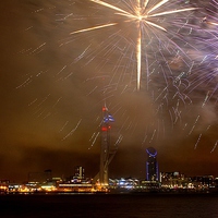 Buy canvas prints of Spinnaker Tower Fireworks by kelly Draper