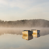 Buy canvas prints of Reflections of Misty Loch Rusky by Stuart Jack