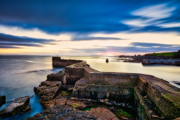 St Monan, Fife - breakwater at sunset Picture Board by Stuart Jack
