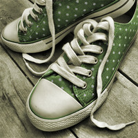 Buy canvas prints of polka dot sneakers (vintage green) by Heather Newton