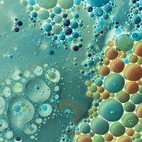 Buy canvas prints of bubbles in aqua and amber by Heather Newton