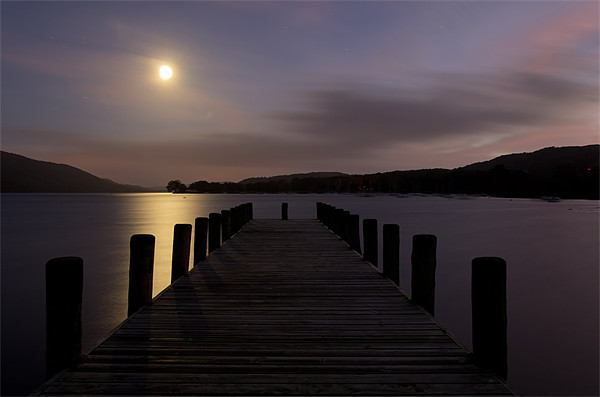 Coniston Pier in Moonlight Picture Board by Pete Hemington
