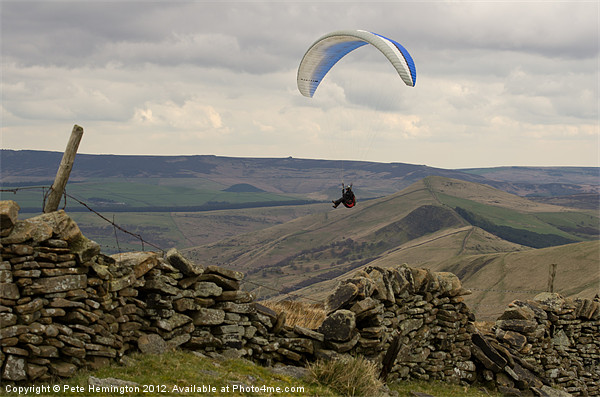 Paraglider over Rushup Edge Picture Board by Pete Hemington