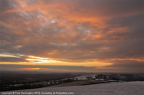 Raddon Top sunset in the snow Picture Board by Pete Hemington