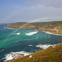 Buy canvas prints of Rainbow over Nanjizal Bay in Cornwall by Pete Hemington