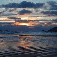 Buy canvas prints of Sunset over Constantine Bay in Cornwall by Pete Hemington