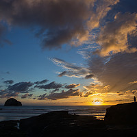 Buy canvas prints of Watching the sunset at Trebarwith Strand by Pete Hemington