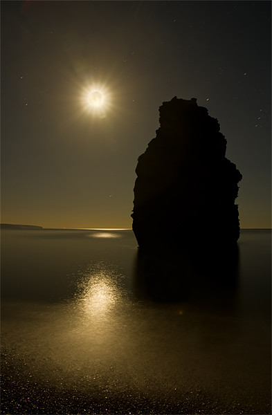Ladram Bay in moonlight Picture Board by Pete Hemington