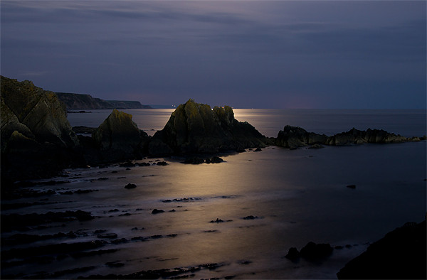 Moonlit sea at Screda Point - Hartland Picture Board by Pete Hemington