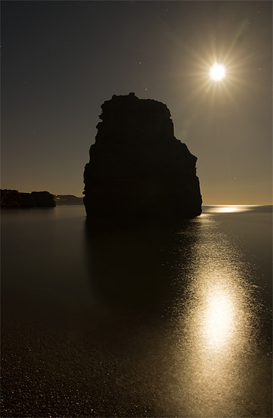 Ladram Bay in moonlight Picture Board by Pete Hemington
