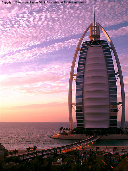 Burj Al Arab at Sunset Picture Board by Graham Taylor